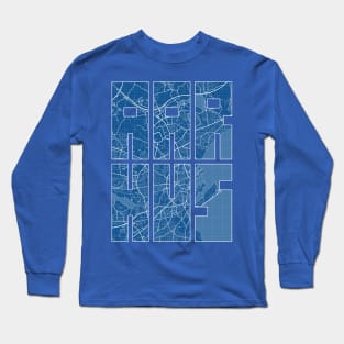 Aarhus, Denmark City Map Typography - Blueprint Long Sleeve T-Shirt